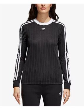 adidas adicolor Women's Black Long-Sleeve 3-Stripes Crew Top